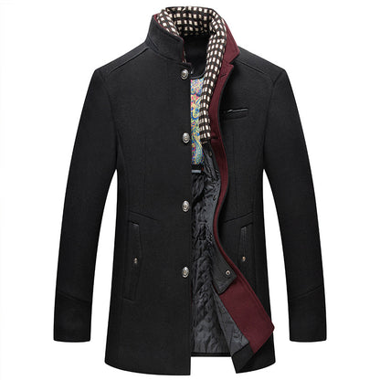 Stand Collar Detachable Scarf Wool Coat